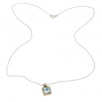 9ct white gold Blue Topaz / Diamond Pendant with chain